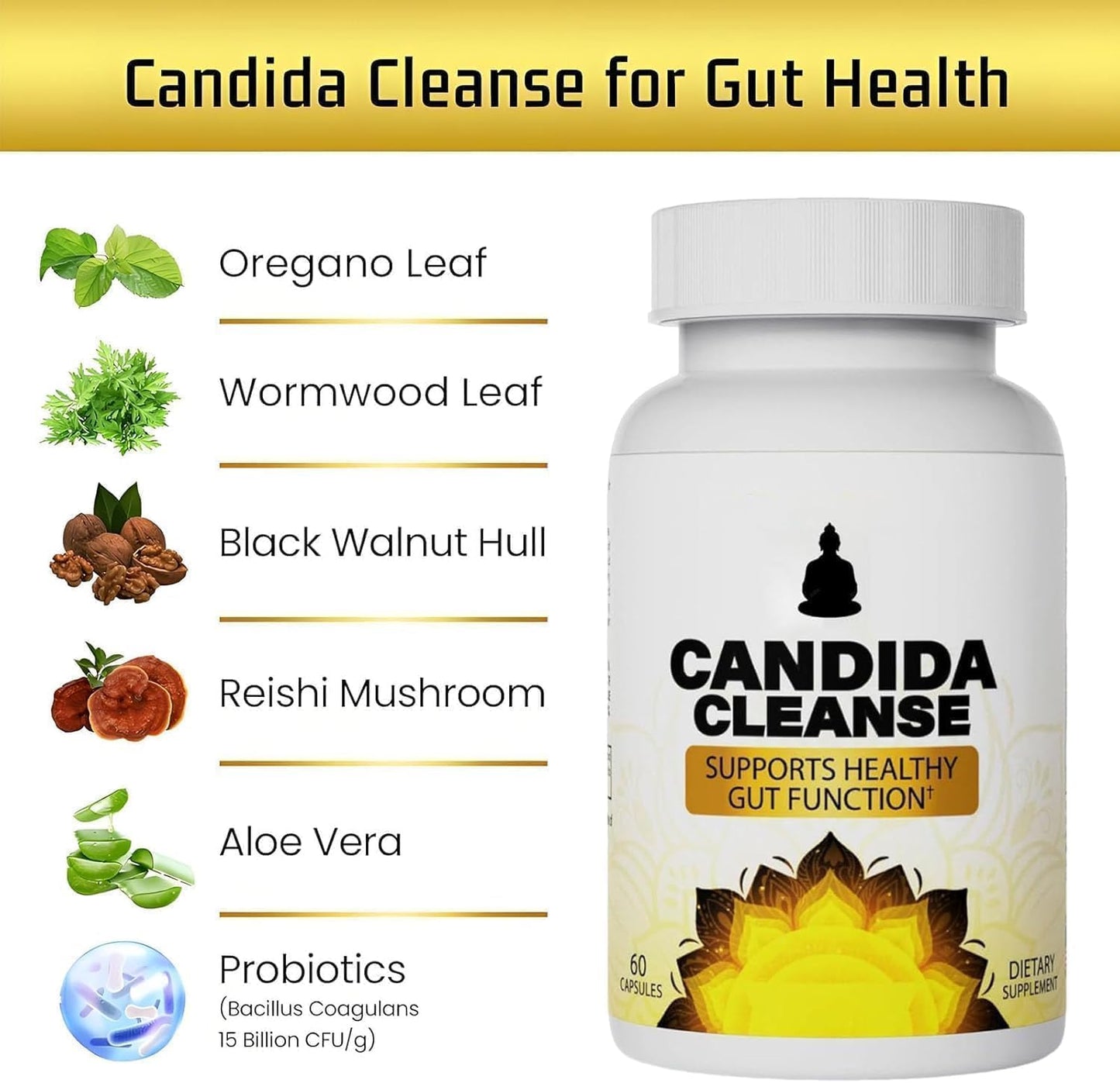 60 Capsules TEULN Cleanse - Natural Herbal Gut & Colon Support for Men & Women - Intestinal Detox with Oregano Leaf, Wormwood, Black Walnut & Caprylic Acid