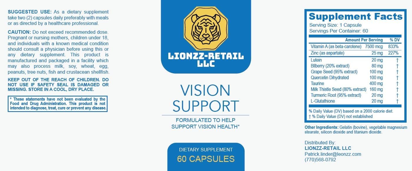 60 Capsules Vision Support Supplement by LIONZZ-REATIL LLC - Eye Health Formula for Optimal Vision Support