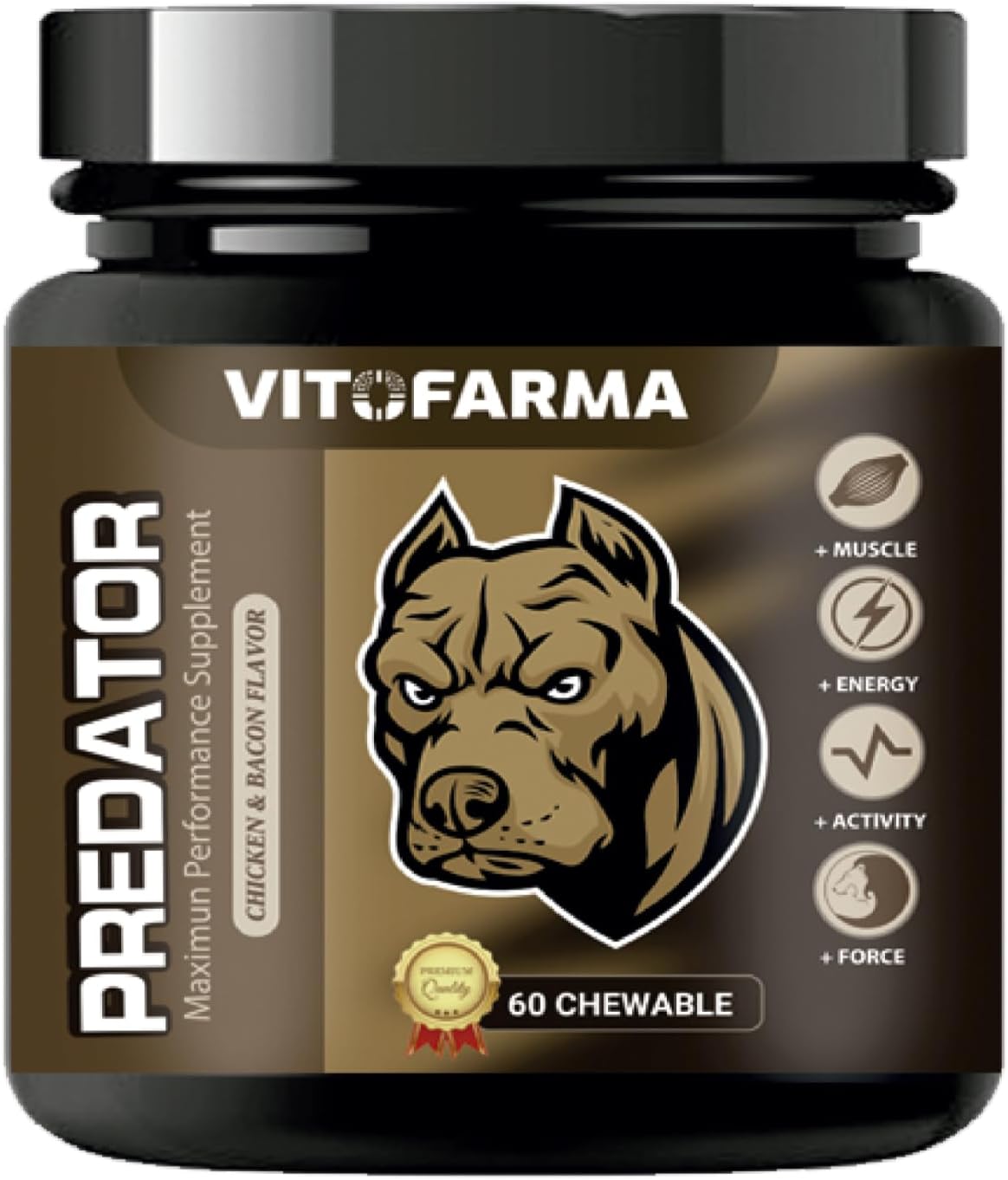 60 Chewable Tablets of VITOFARMA Predator Canine Muscle Builder Supplement for Dogs - Promotes Muscle Gain