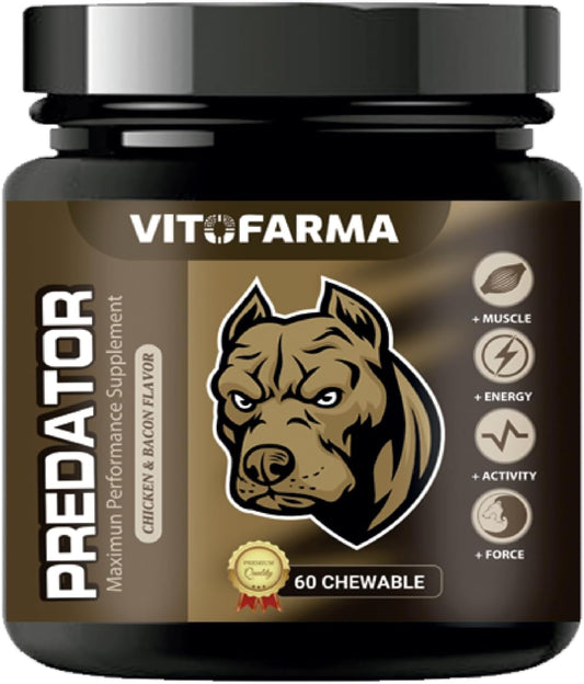 60 Chewable Tablets of VITOFARMA Predator Canine Muscle Builder Supplement for Dogs - Promotes Muscle Gain