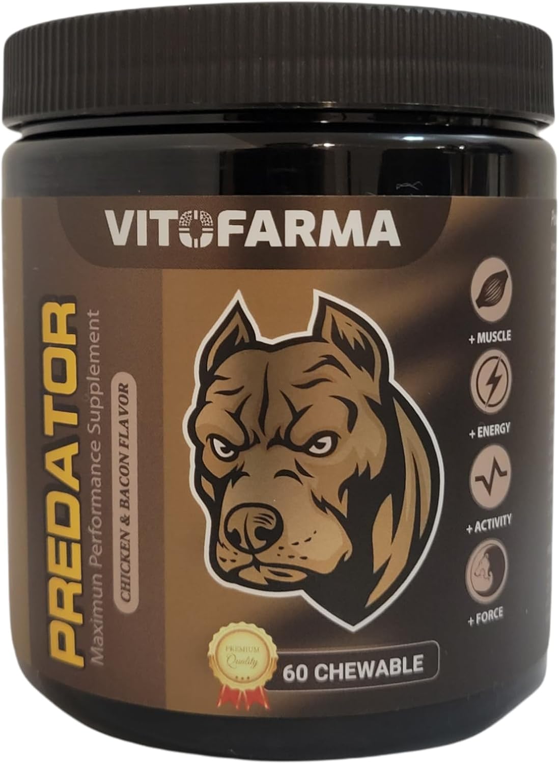 60 Chewable Tablets of VITOFARMA Predator Canine Muscle Builder Supplement for Dogs - Promotes Muscle Gain