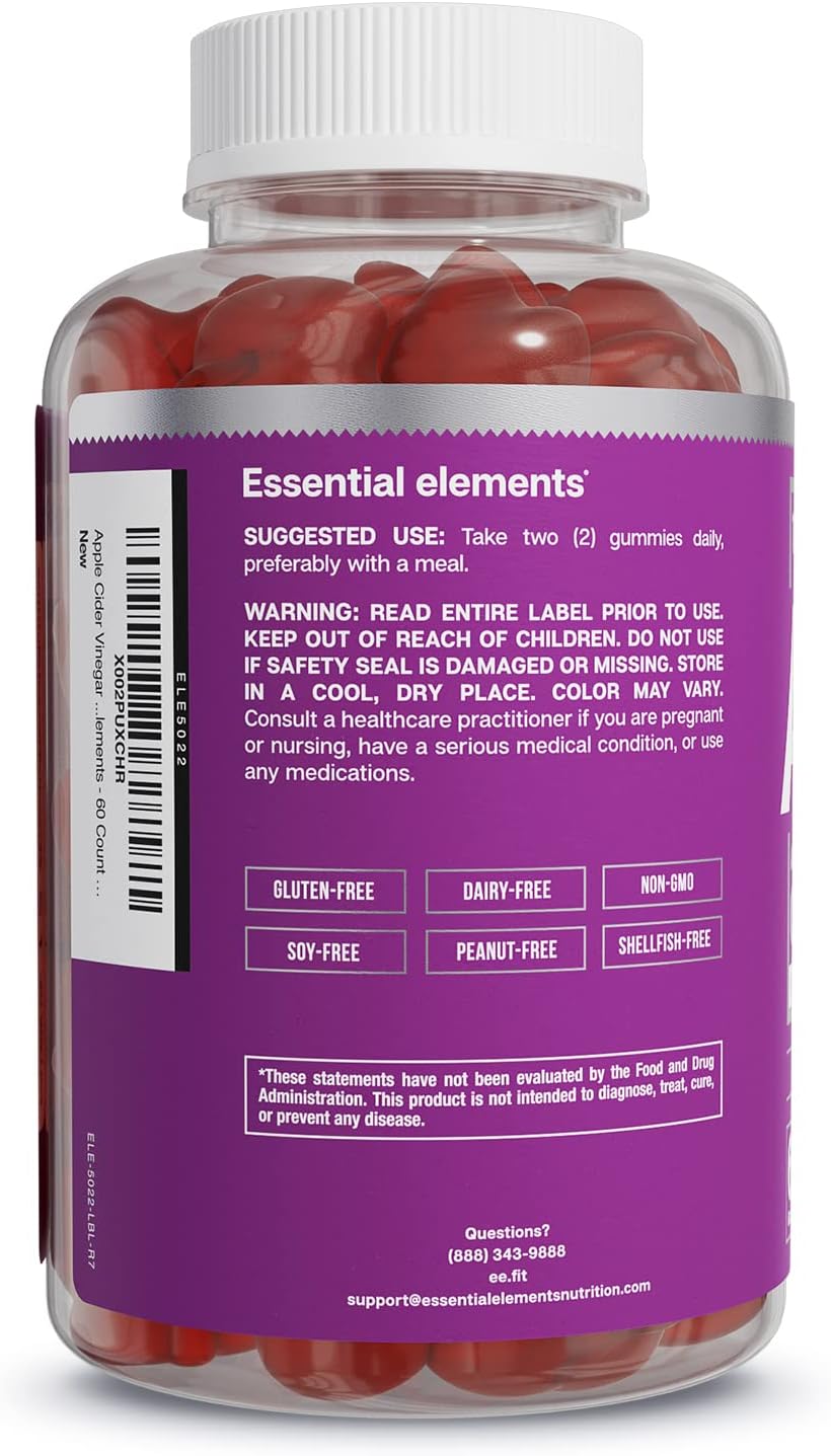60 Count (3 Pack) Apple Cider Vinegar Gummies with Essential Mother Elements