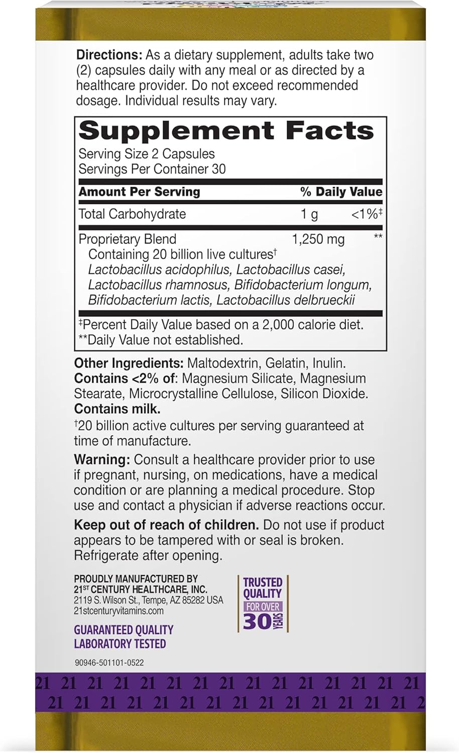 60 Count Advanced Probiotic Capsules for 21st Century Gut Health (27505)
