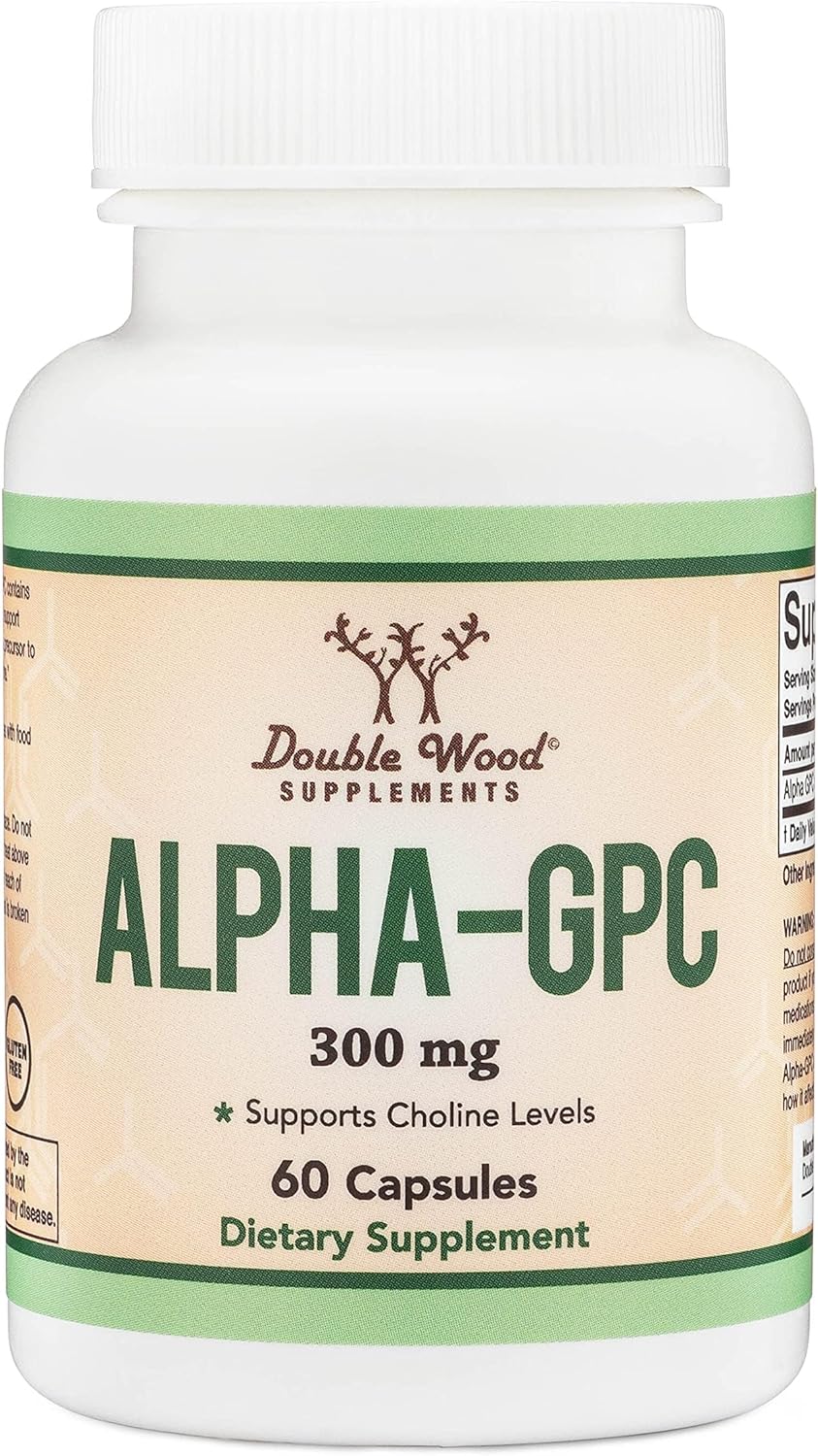 60 Count Alpha GPC Choline Capsules - 600mg Servings - Brain Support Aid for Focus, Memory, Motivation, Energy - Made in USA - Brain Support Supplement by Double Wood Supplements