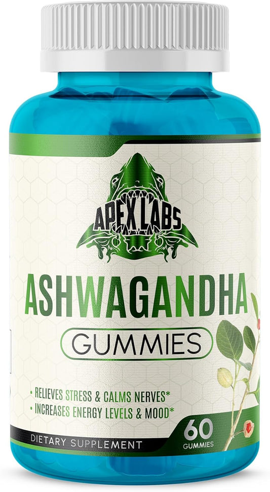 60-Count Apex Labs Ashwagandha Gummies: Mixed Berry Flavor, KSM-66, Vegan, Plant-Based, Non-GMO, Gluten-Free & Gelatin-Free for Relaxation