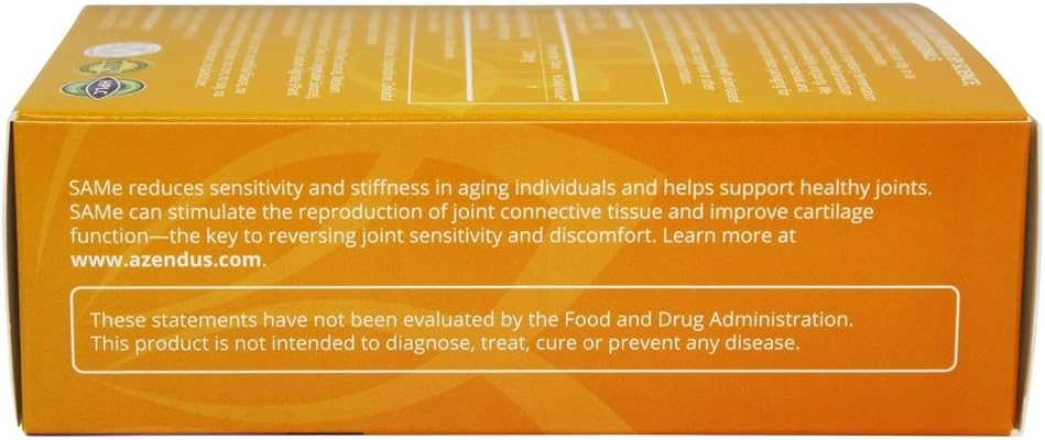 60 Count Azendus Natural SAM-e Joint Health Support Tablets - 200mg, Physician Recommended, Pure & Stable Pharmaceutical Grade Formula for Fast Absorption