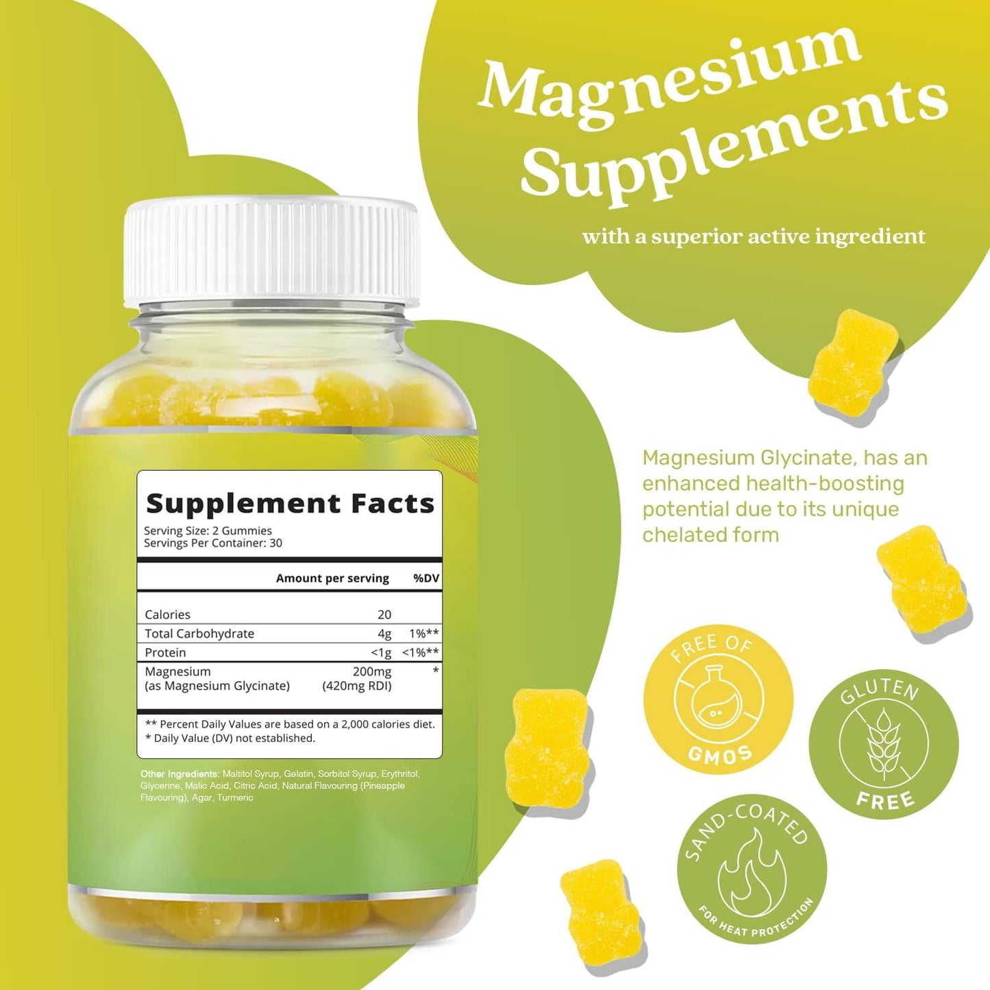 60 Count BeLive Magnesium Gummies 200mg - Pineapple Flavor for Adults & Kids | Glycinate Supplements for Relaxation, Stress Relief, and Sleep