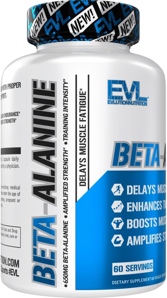 60 Count Beta-Alanine Capsules for Enhanced Training Intensity - Muscle Fatigue Delay, Endurance Boost, Strength Amplification - Men & Women Supplement by Evlution Nutrition