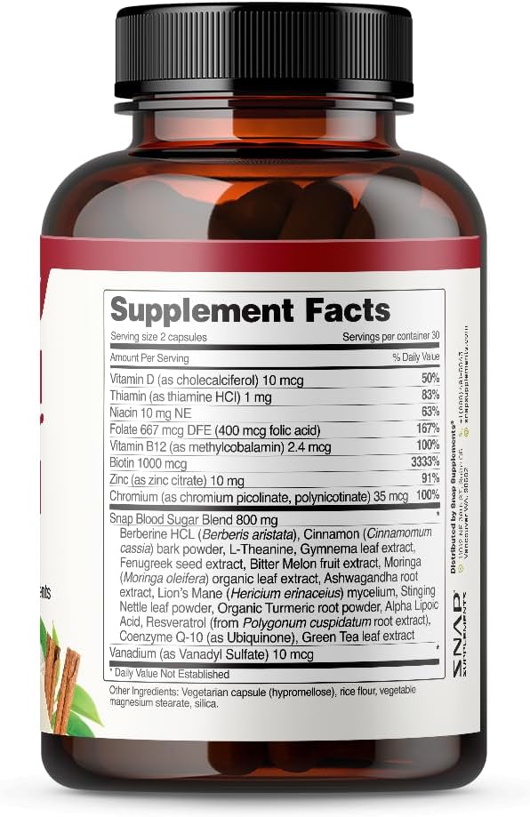 60 Count Blood Sugar Support Blend by Snap Supplements - Promotes Healthy Blood Sugar Levels