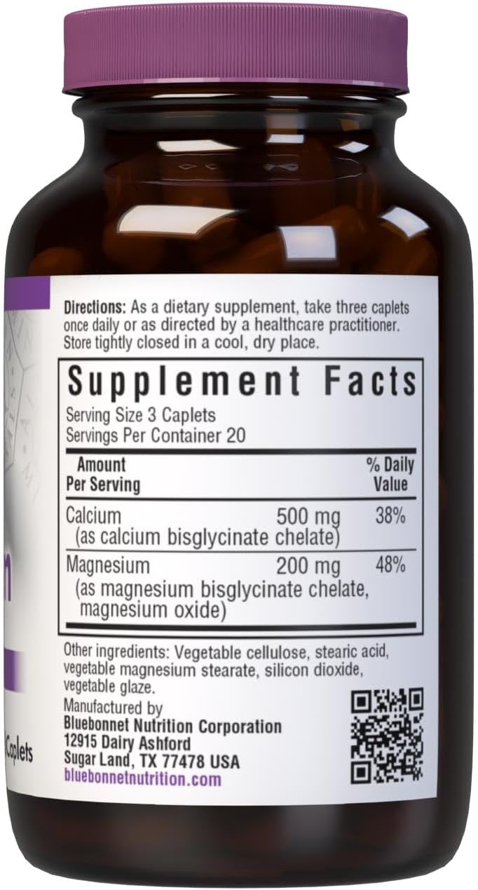 60 Count BlueBonnet Albion Chelated Calcium Magnesium Caplets for Bone Health and Immune Support