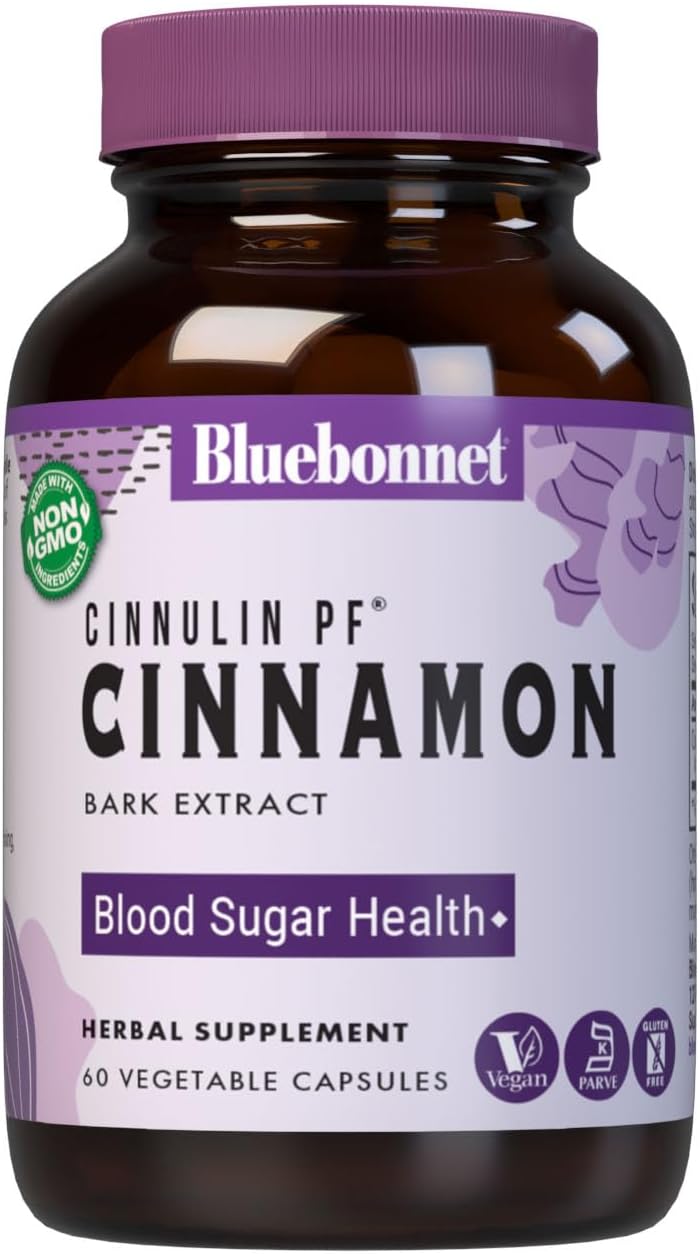 60 Count BlueBonnet Cinnulinpf Cinnamon Bark Extract Supplement - White Color