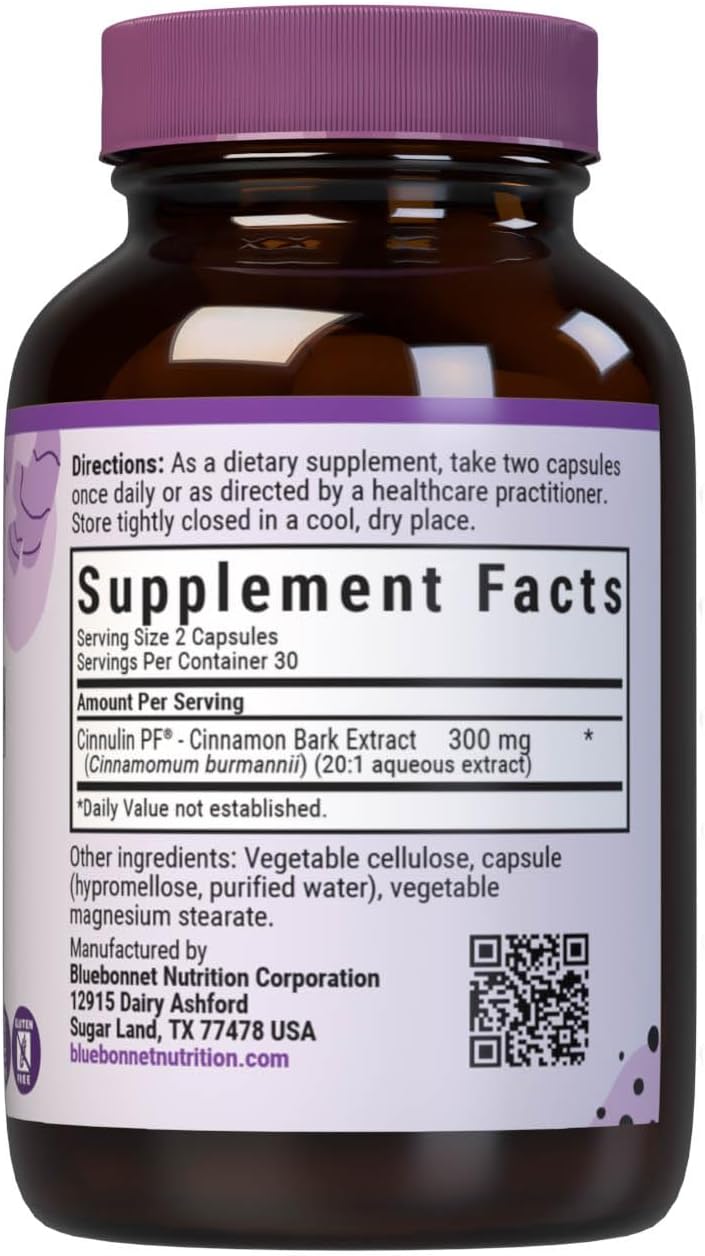 60 Count BlueBonnet Cinnulinpf Cinnamon Bark Extract Supplement - White Color