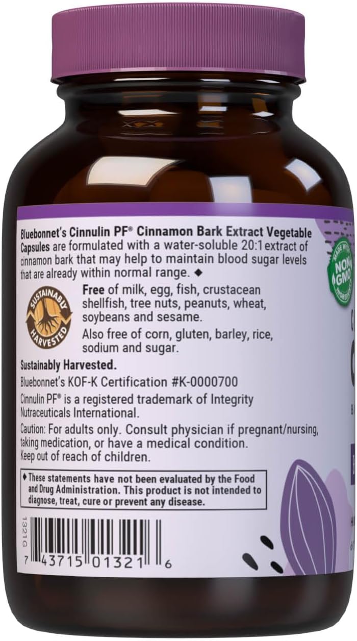 60 Count BlueBonnet Cinnulinpf Cinnamon Bark Extract Supplement - White Color