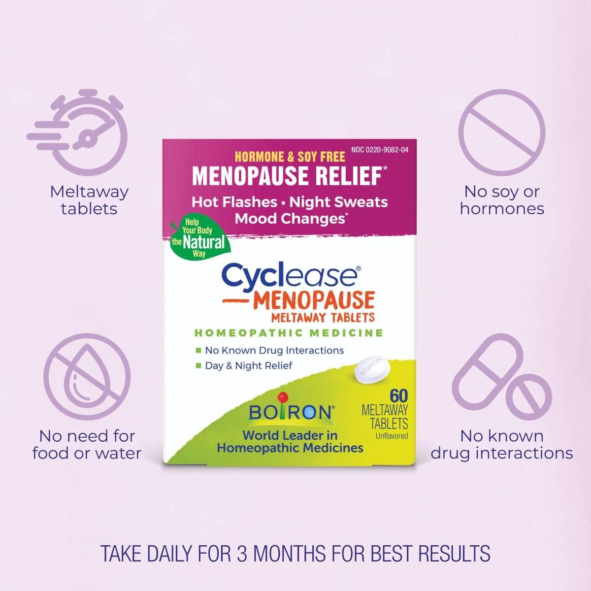 60 Count Boiron Cyclease Menopause Tablets for Relief of Hot Flashes, Night Sweats, Irritability, and Mood Swings