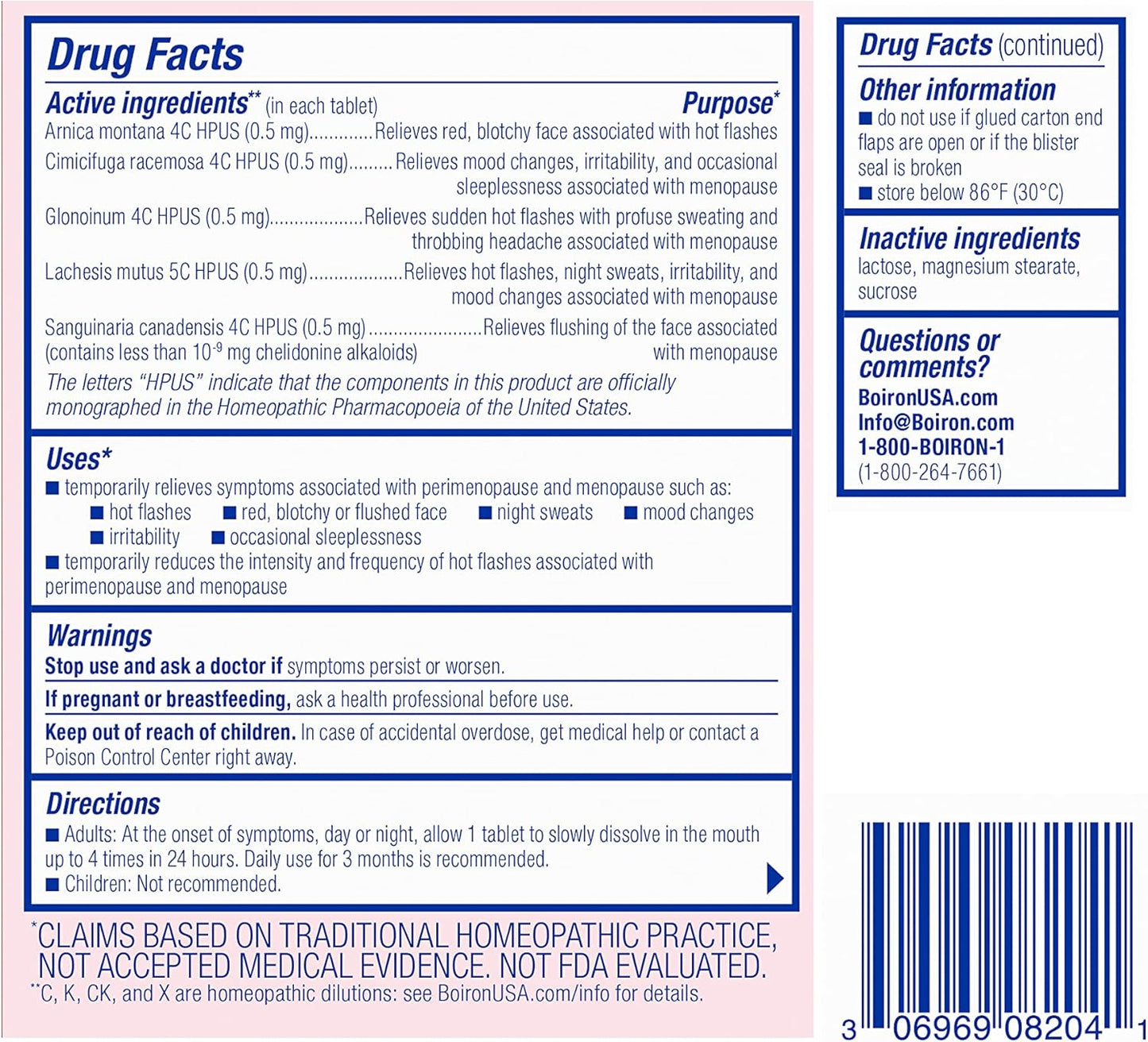 60 Count Boiron Cyclease Menopause Tablets for Relief of Hot Flashes, Night Sweats, Irritability, and Mood Swings