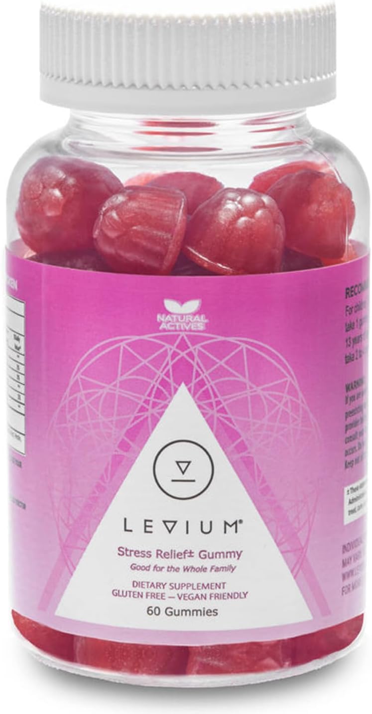 60 Count Bottle of Levium Calming Stress Relief Gummies for Natural Mood Boosting - 30 Day Supply