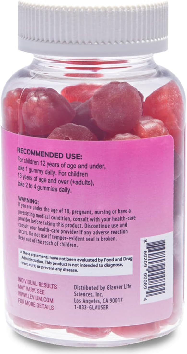 60 Count Bottle of Levium Calming Stress Relief Gummies for Natural Mood Boosting - 30 Day Supply