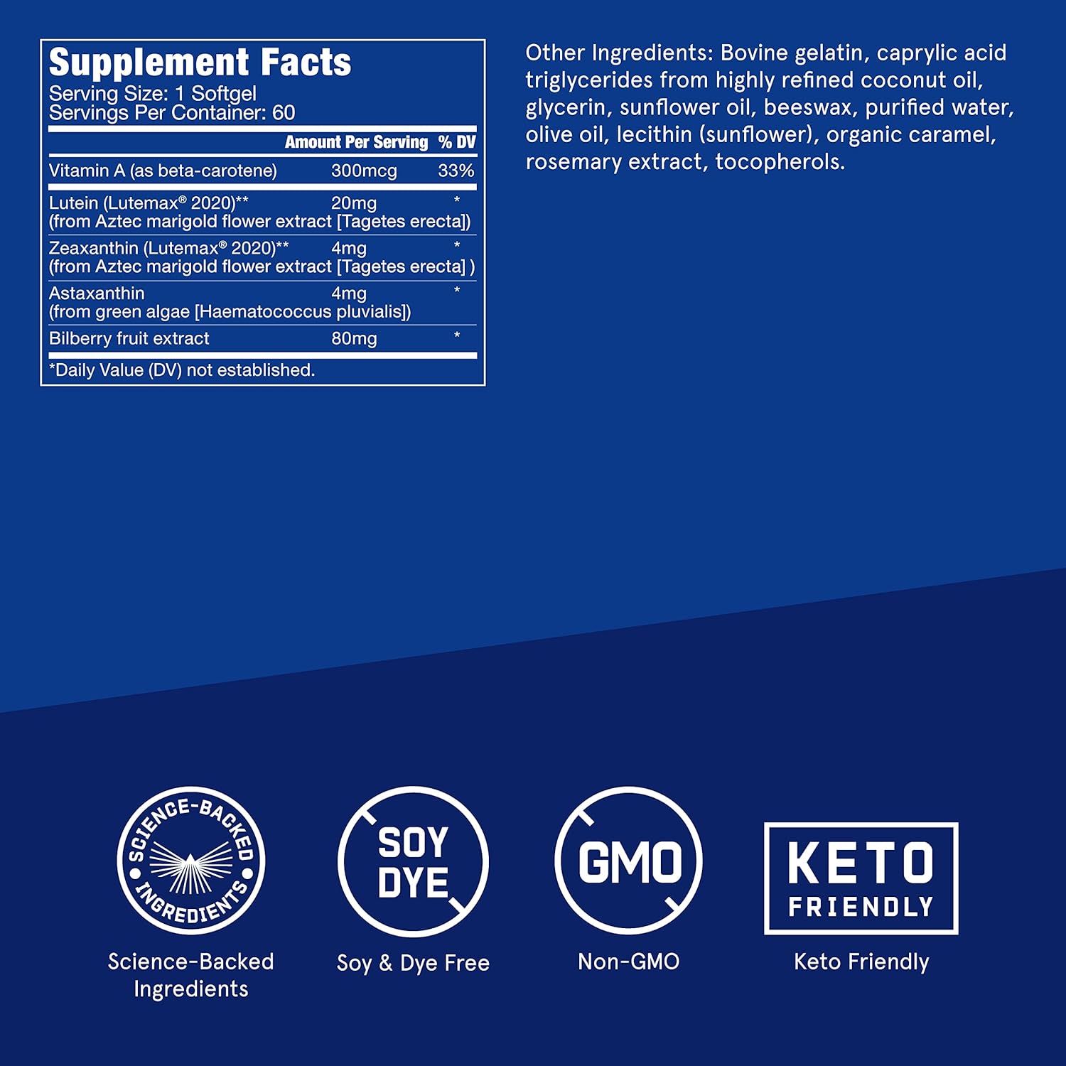 60 Count Bulletproof Eye Armor Softgels for Eye Health and Blue Light Protection