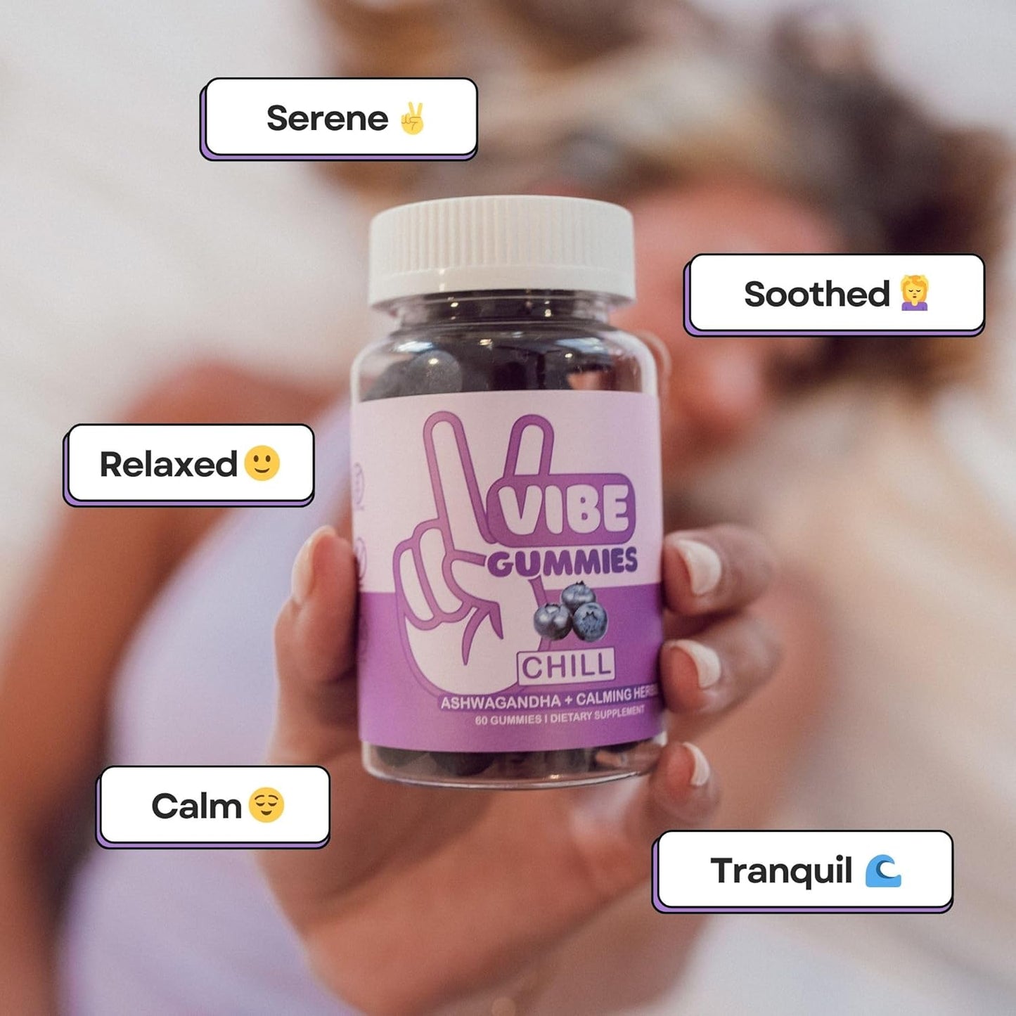 60 Count Chill Ashwagandha Vibe Gummies with GABA, L-Theanine & Chamomile