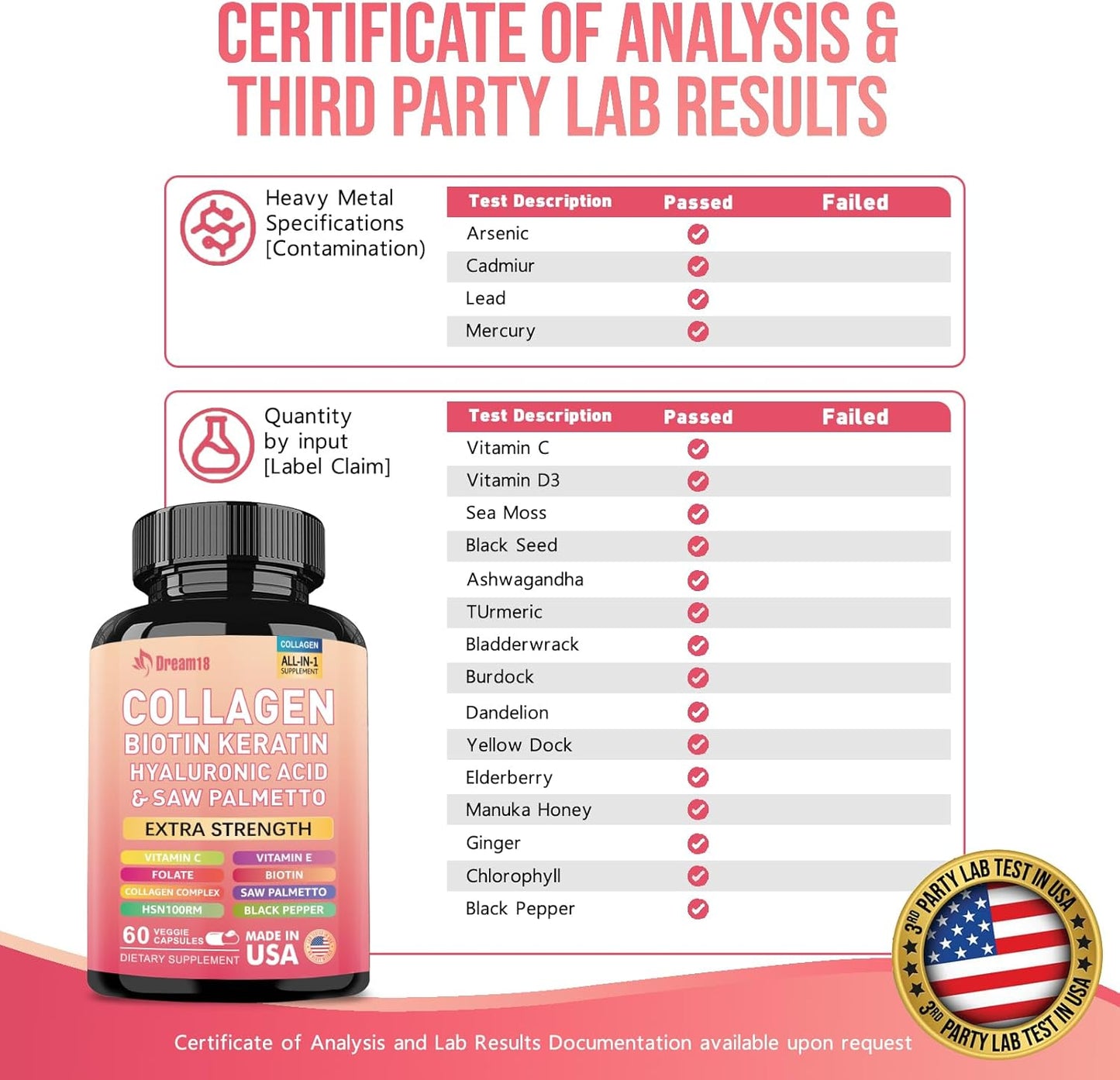 60 Count Collagen Pills with Biotin, Keratin, and Hyaluronic Acid - Hair Skin and Nails Vitamins for Men and Women