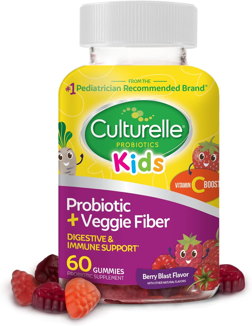 60 Count Culturelle Daily Probiotic & Veggie Fiber Gummies for Kids (Ages 3+) - Women’s 4-in-1 Probiotic Supplements - Supports Digestive & Vaginal Health