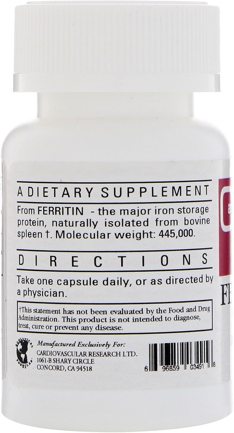 60 Count Ecological Formulas Cardiovascular Research Ferritin Capsules for Heart Health