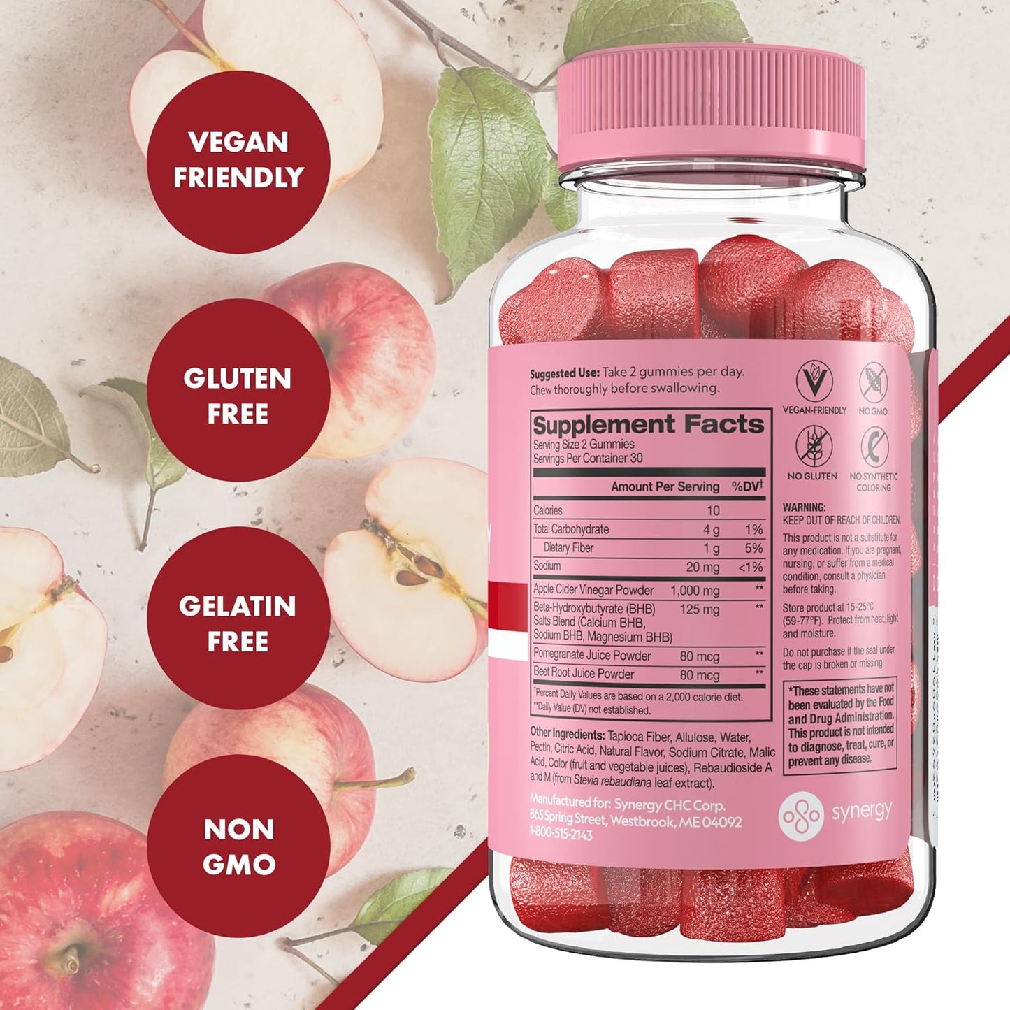60 Count Flat Tummy Keto ACV Gummies with BHB Salts, Beet, and Pomegranate - Vegan, Non-GMO - Special Formula for Post GLP-1 Keto Support