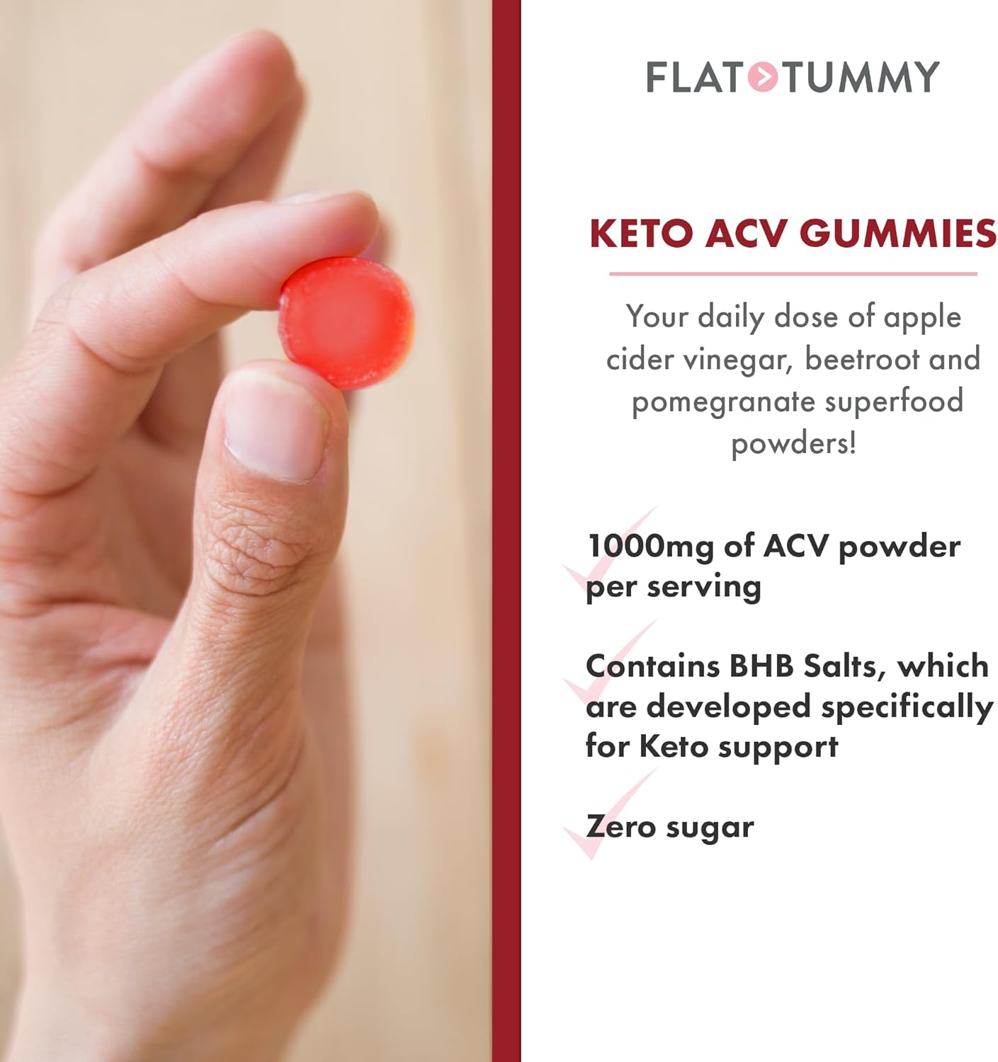 60 Count Flat Tummy Keto ACV Gummies with BHB Salts, Beet, and Pomegranate - Vegan, Non-GMO - Special Formula for Post GLP-1 Keto Support
