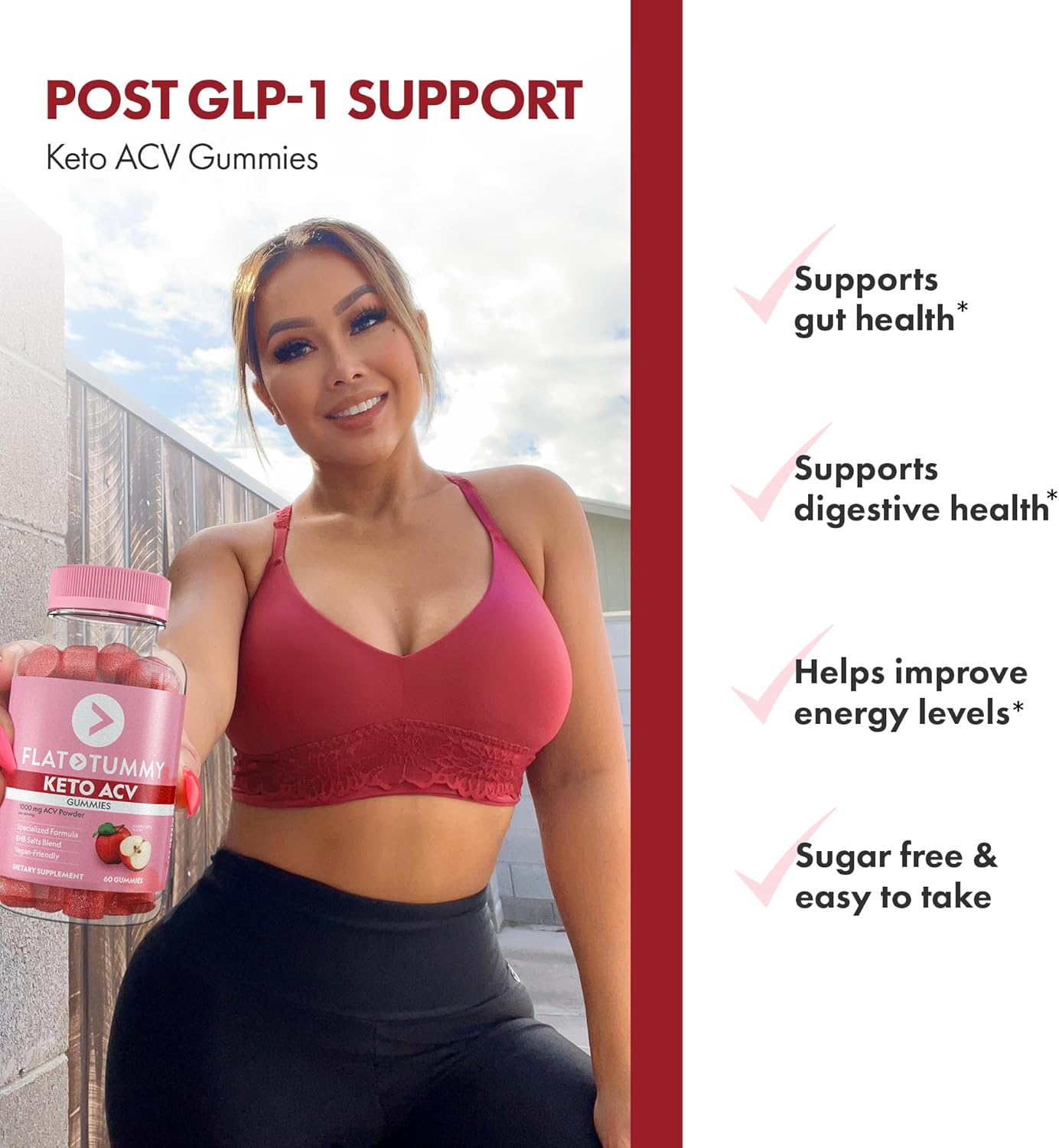60 Count Flat Tummy Keto ACV Gummies with BHB Salts, Beet, and Pomegranate - Vegan, Non-GMO - Special Formula for Post GLP-1 Keto Support