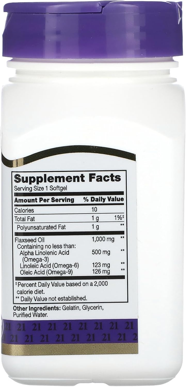 60 Count Flaxseed Oil Softgels - 1000 mg for 21st Century Health (22407)