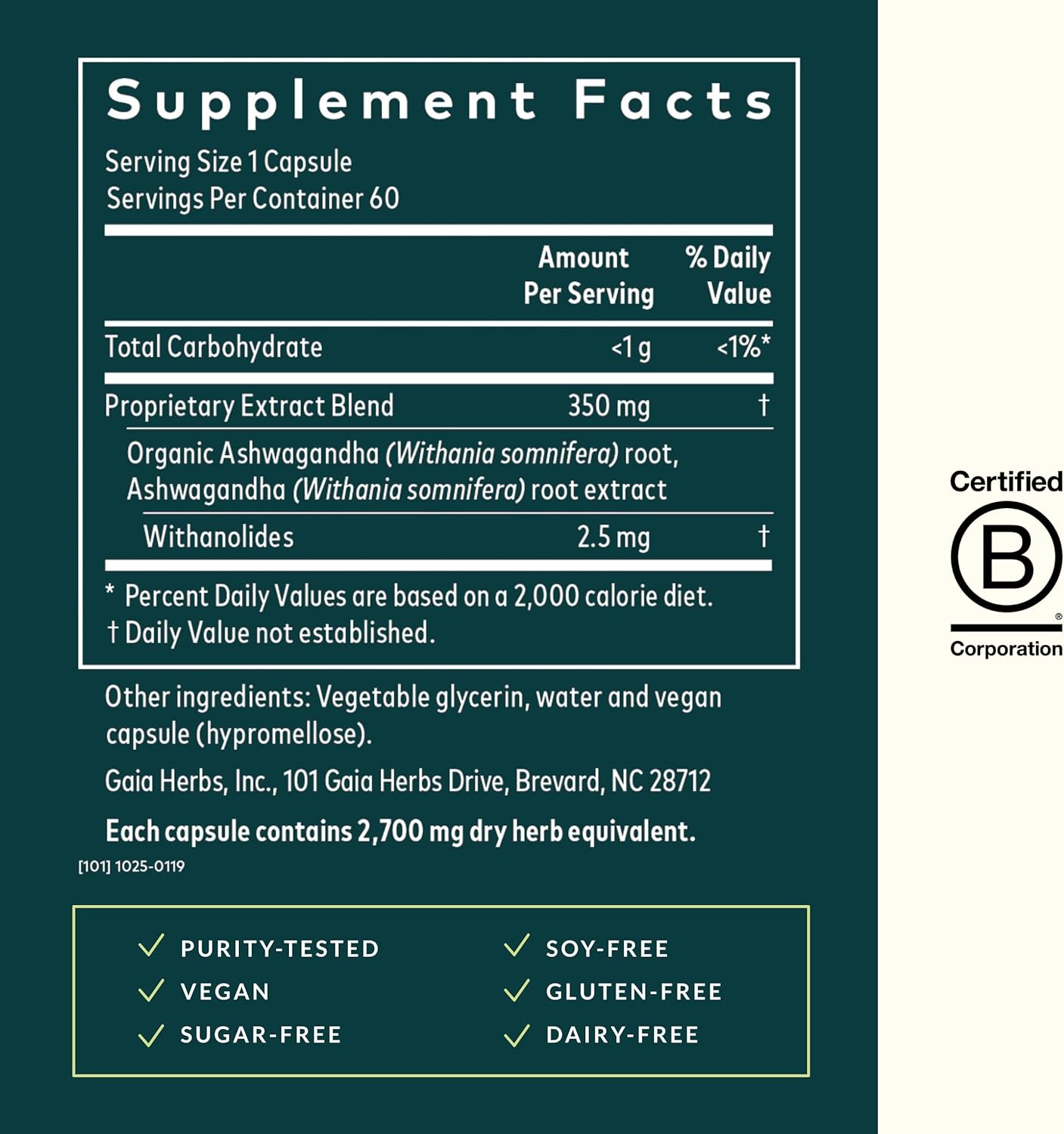 60-Count Gaia Herbs Ashwagandha Root Vegan Capsules - Stress Relief, Immune Support Supplement, Balanced Energy and Mood Boost