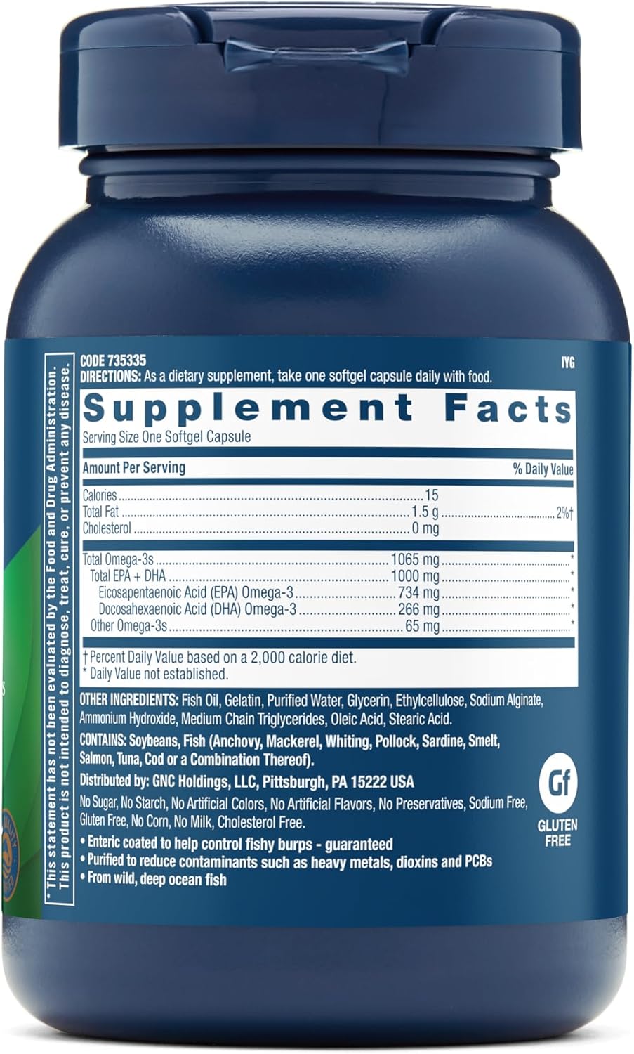 60 Count GNC Triple Strength Omega 3 Fish Oil 1000mg for Joint, Skin, Eye, and Heart Health Support