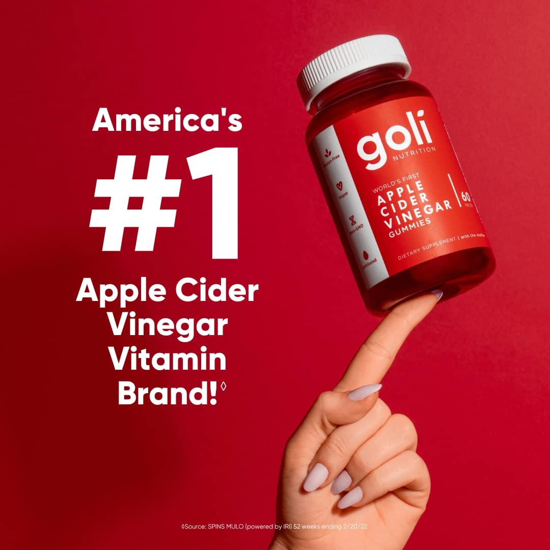 60-Count Goli Apple Cider Vinegar Gummy Vitamins with Vitamin B12 - Gelatin-Free, Gluten-Free, Vegan & Non-GMO