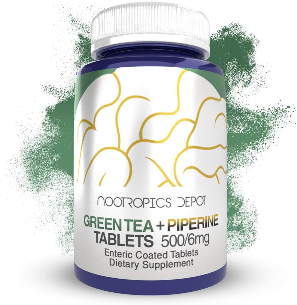 60 Count Green Tea Extract Tablets with 500mg, 45% EGCG + 6mg Piperine, Enteric Coated | Nootropics Depot