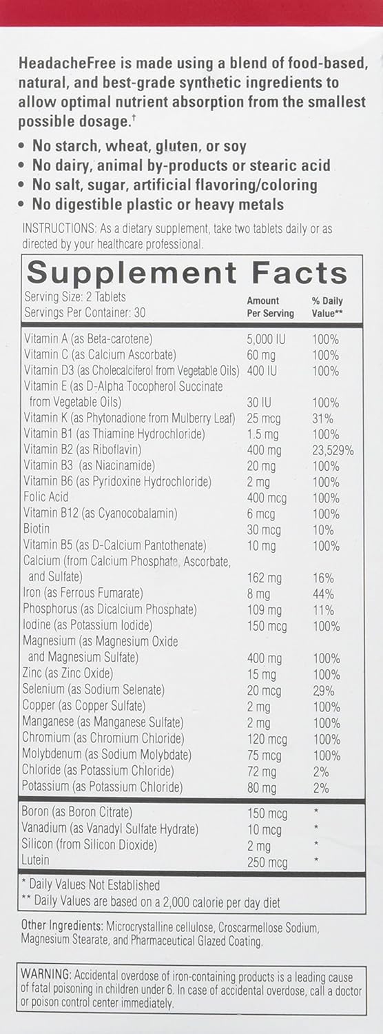 60 Count Headache-Free Complete Multivitamin Supplement for Daily Wellness