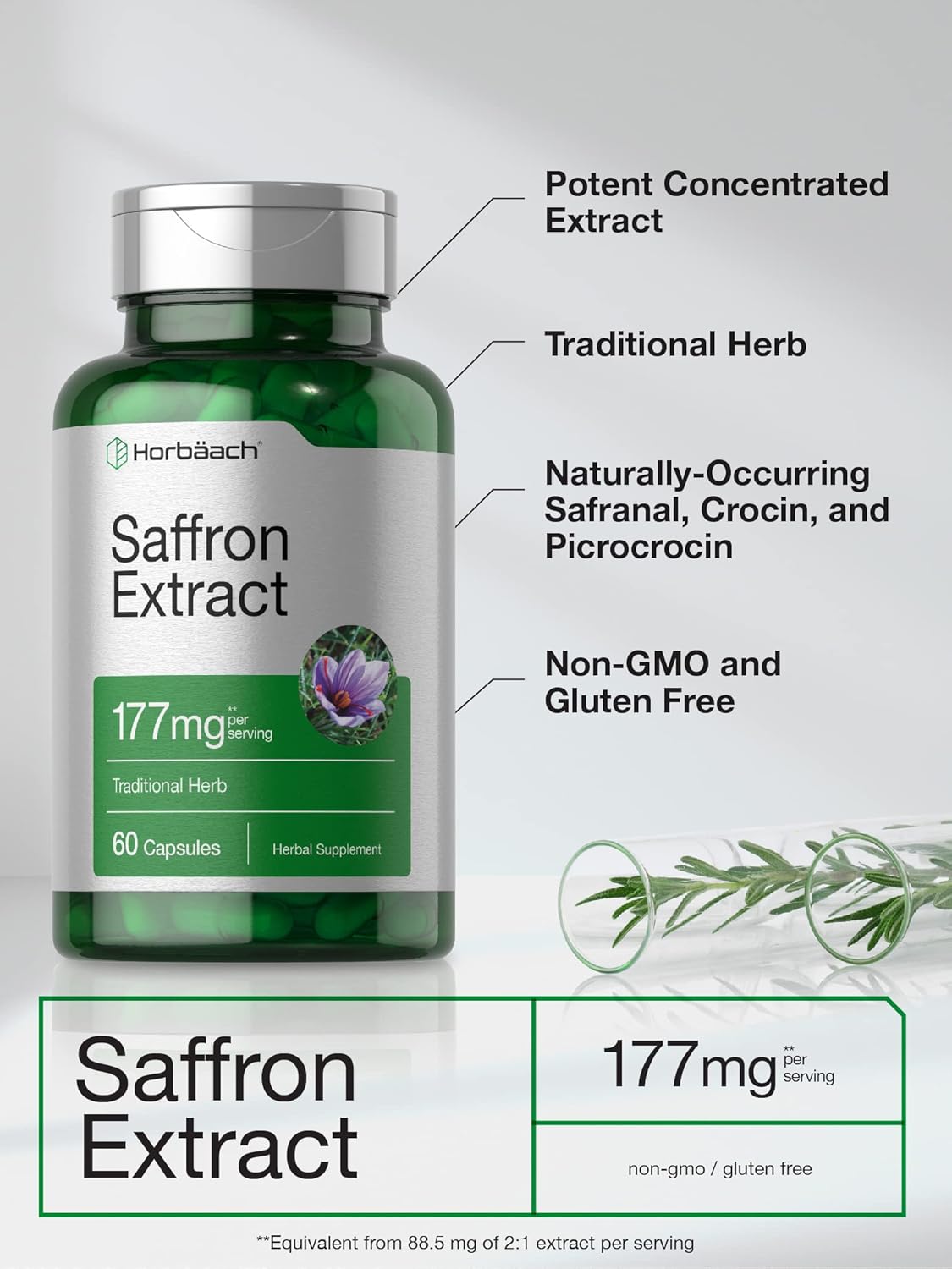 60 Count Horbäach Saffron Extract Capsules 177 mg | Non-GMO, Gluten Free Dietary Supplement