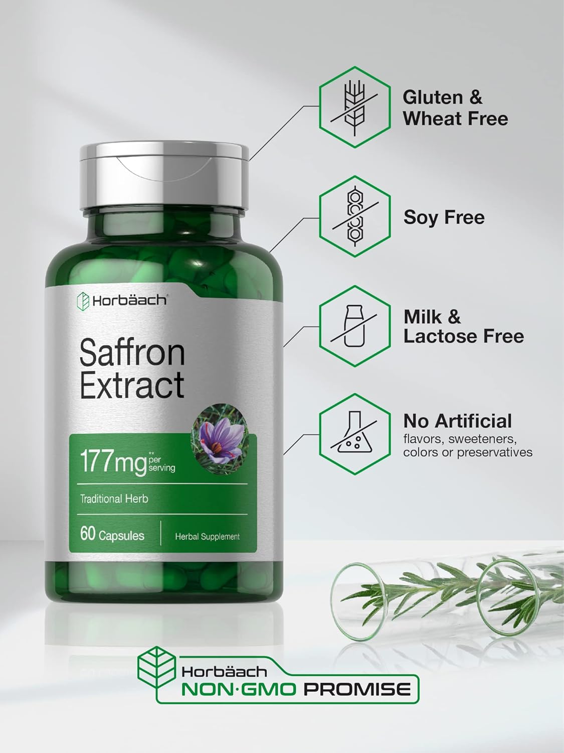 60 Count Horbäach Saffron Extract Capsules 177 mg | Non-GMO, Gluten Free Dietary Supplement