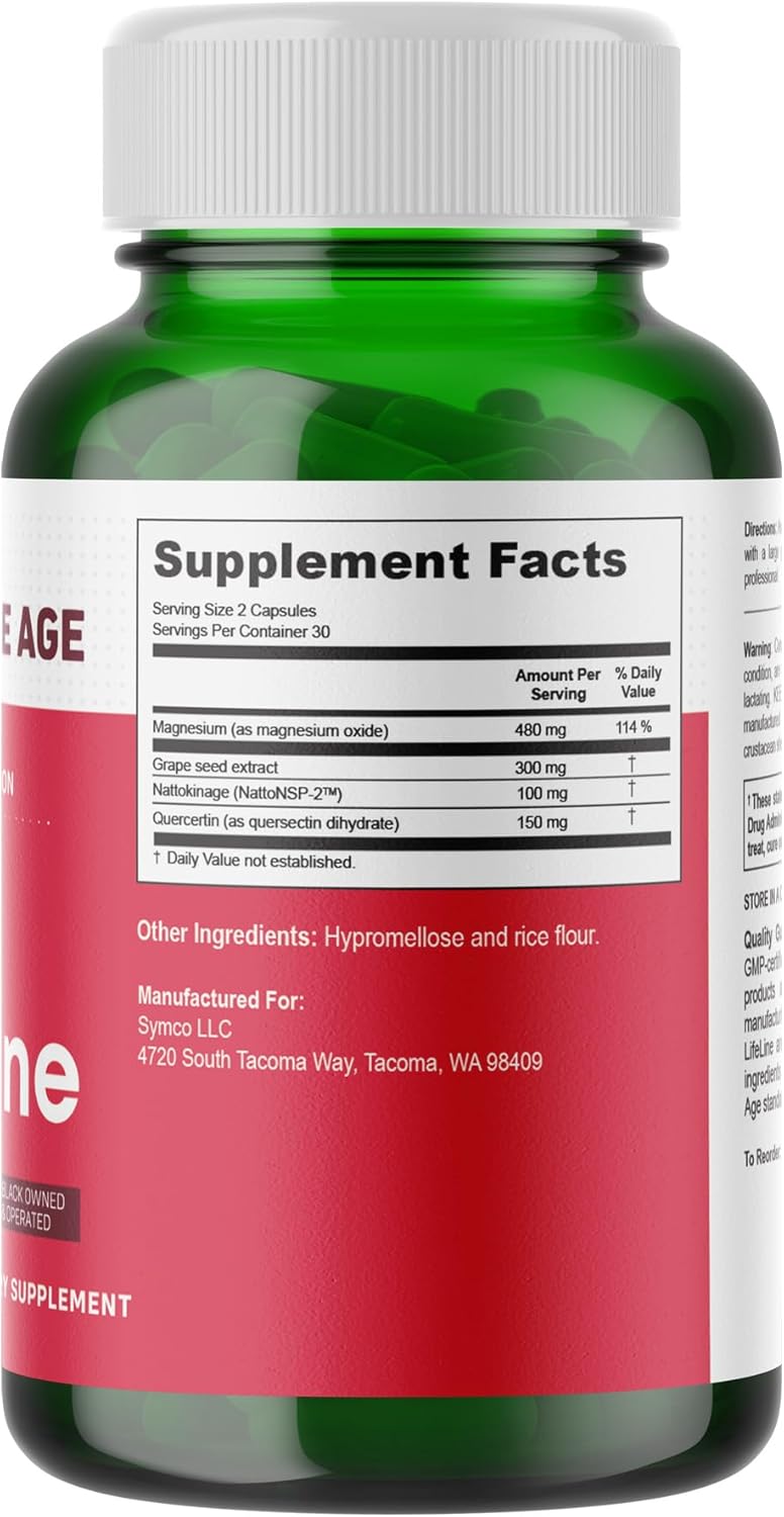 60 Count Infinite Age BP Lifeline Capsules - Heart Health Support Supplement with Grapeseed Extract, Nattokinase, Quercetin, Magnesium - USA Made