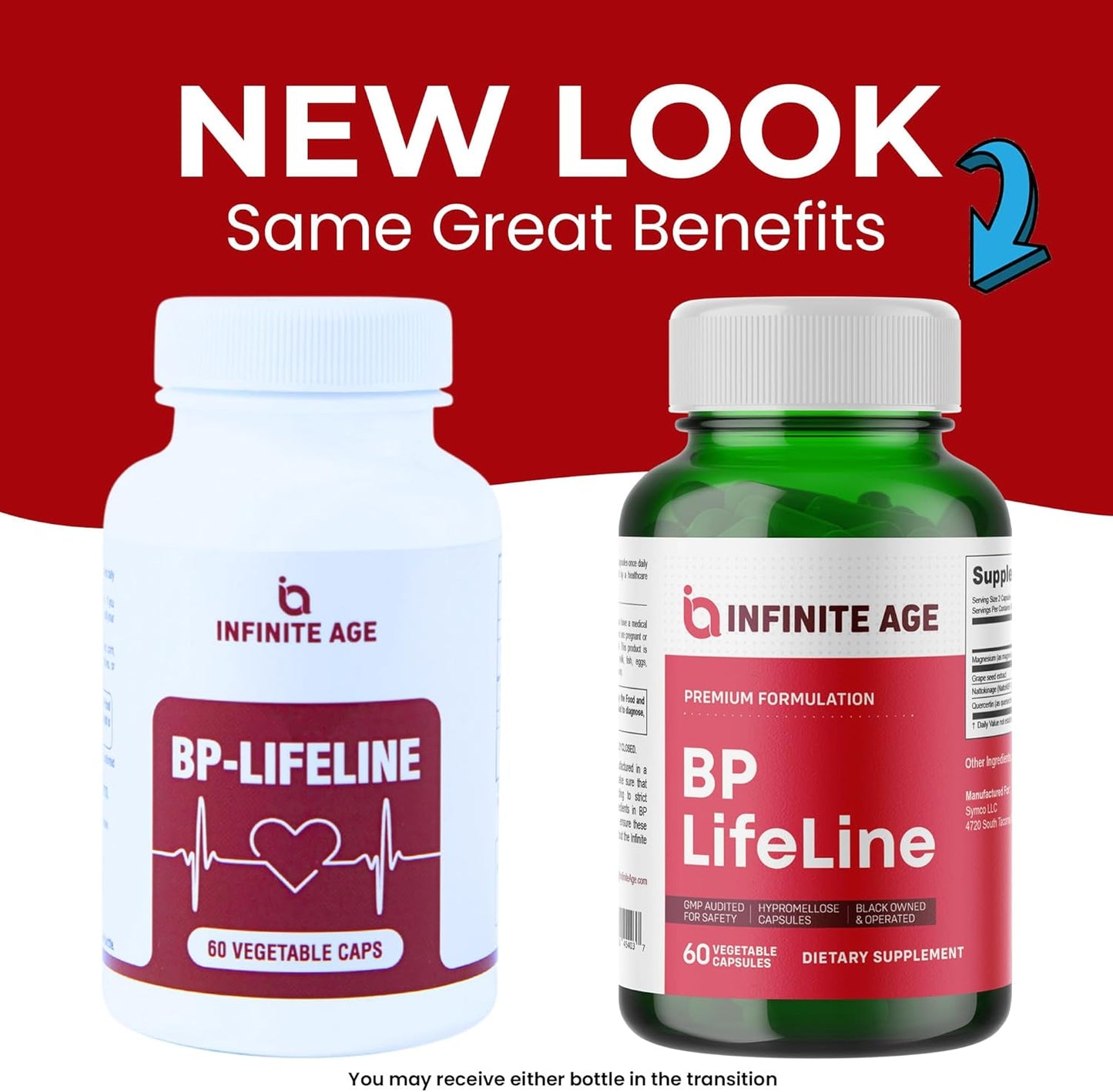 60 Count Infinite Age BP Lifeline Capsules - Heart Health Support Supplement with Grapeseed Extract, Nattokinase, Quercetin, Magnesium - USA Made