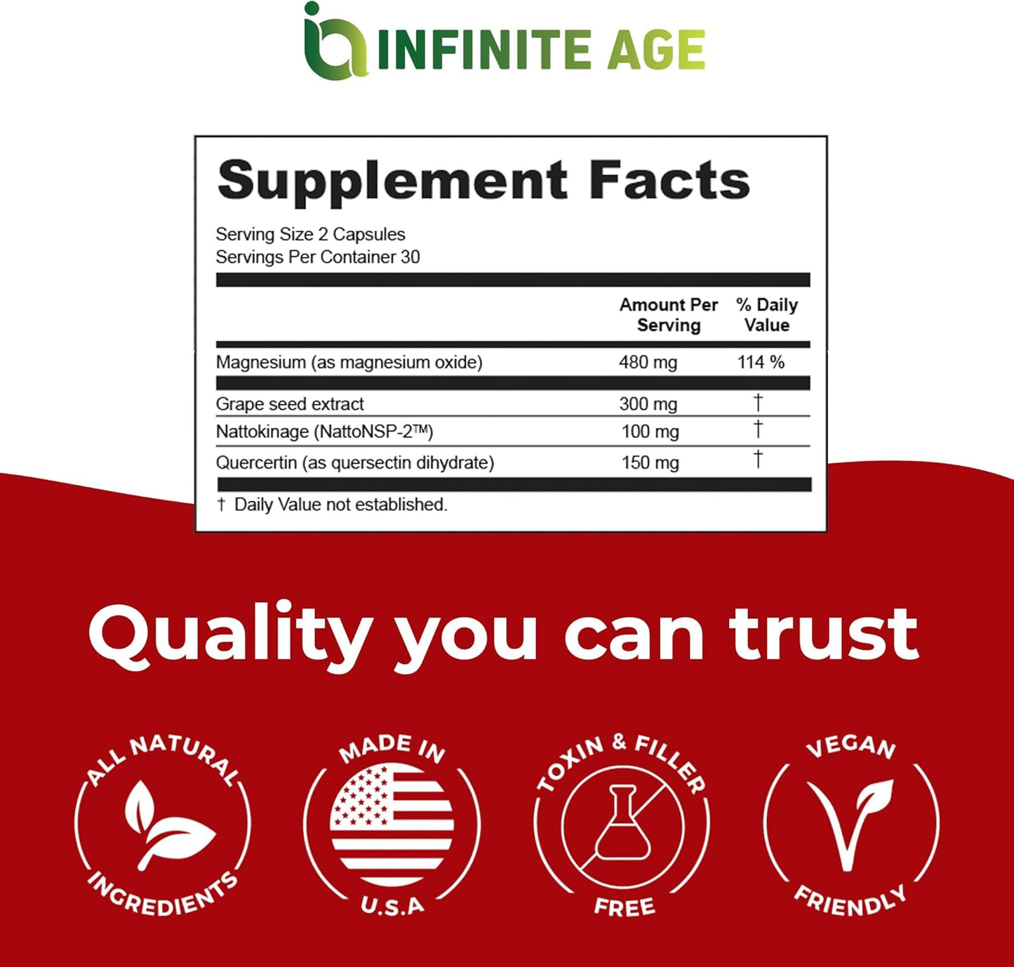 60 Count Infinite Age BP Lifeline Capsules - Heart Health Support Supplement with Grapeseed Extract, Nattokinase, Quercetin, Magnesium - USA Made