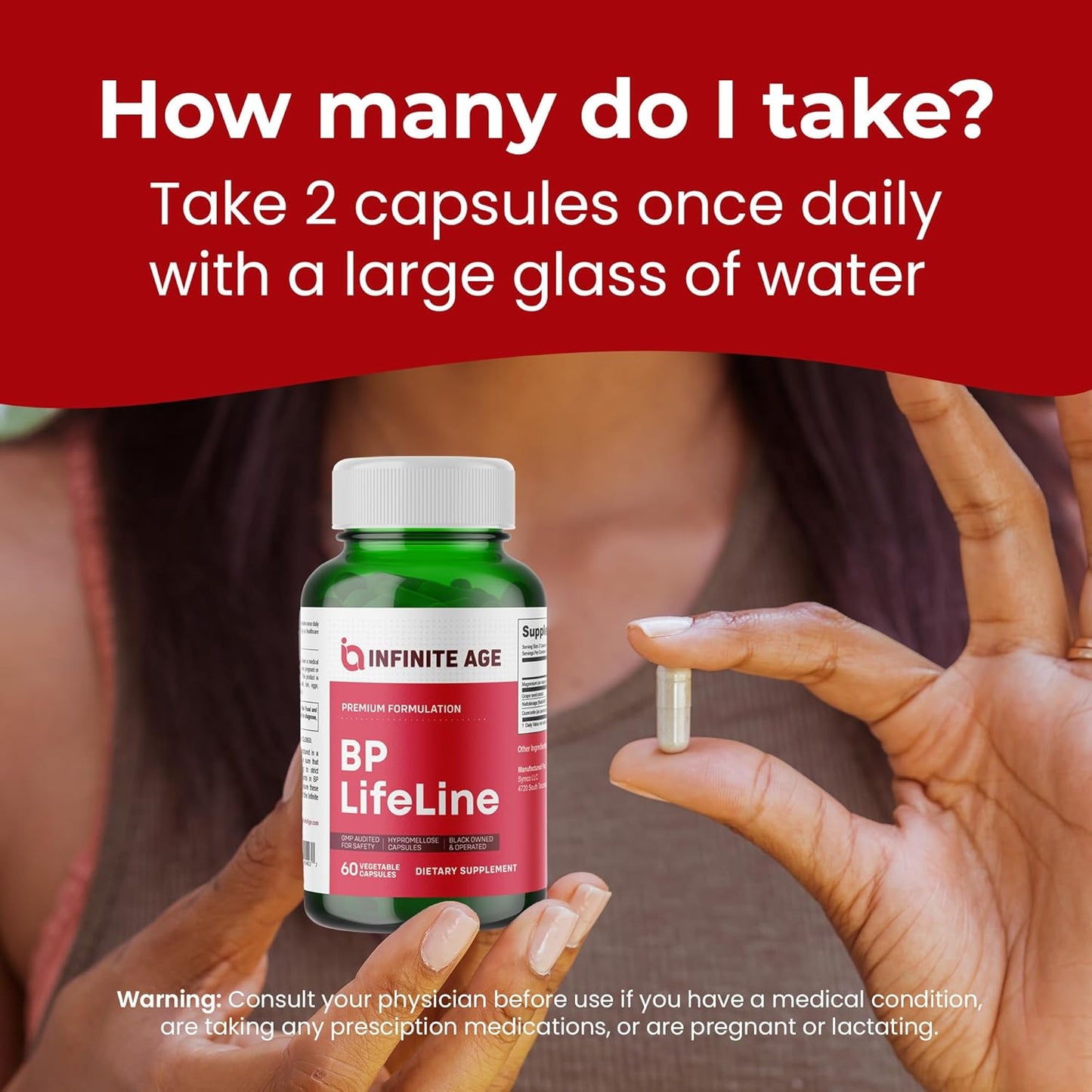 60 Count Infinite Age BP Lifeline Capsules - Heart Health Support Supplement with Grapeseed Extract, Nattokinase, Quercetin, Magnesium - USA Made