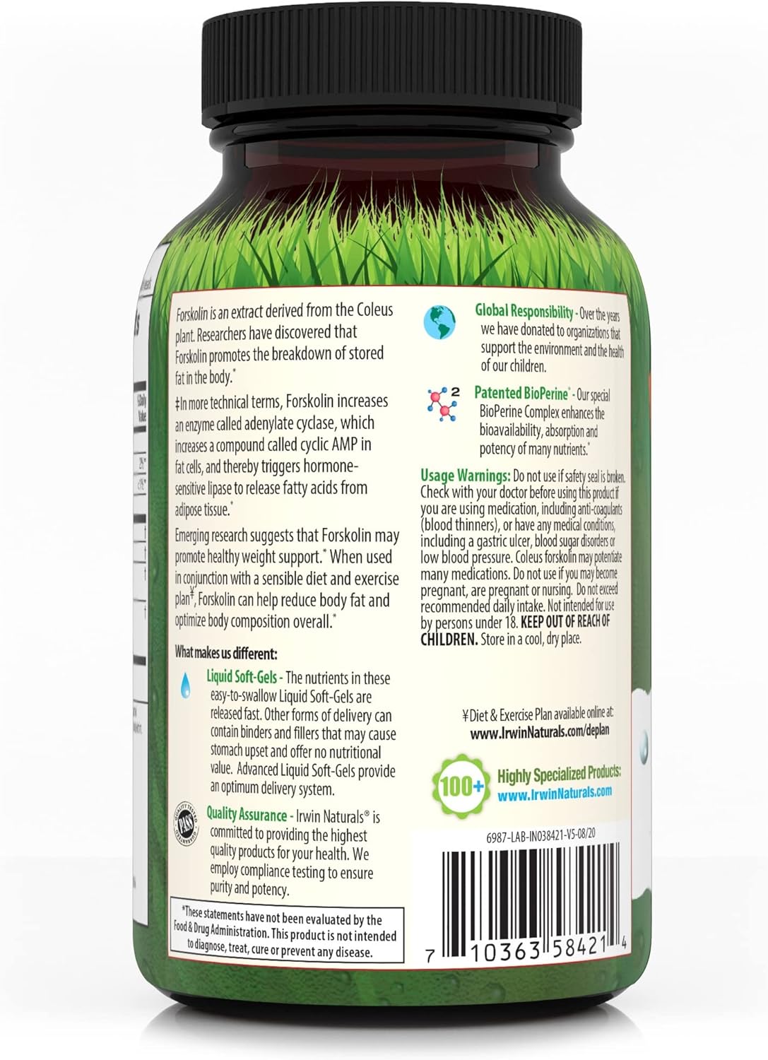 60 Count Irwin Naturals Forskolin Fat Loss Diet Supplement - Natural Weight Loss Support Formula