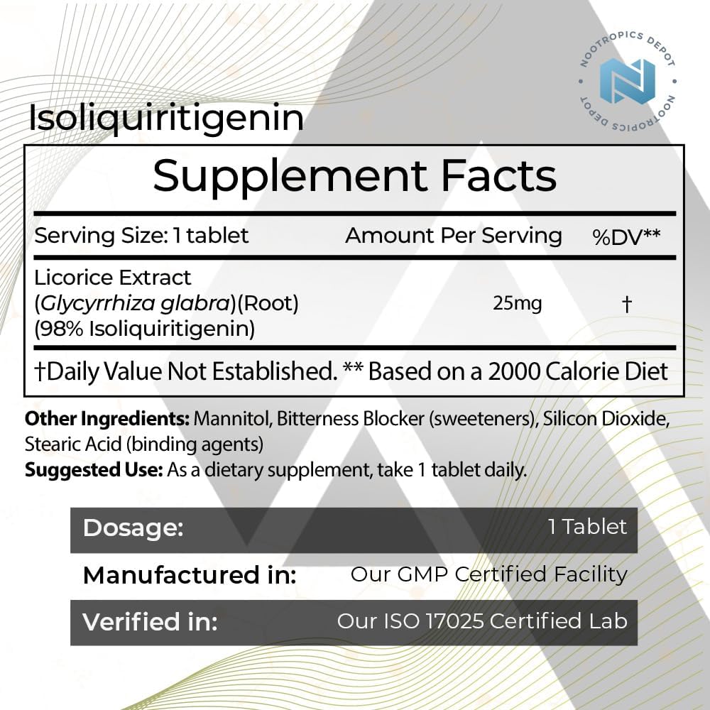 60 Count Isoliquiritigenin Controlled Dissolve Tablets with 25mg Licorice Extract for Mood, Relaxation, and Energy Support