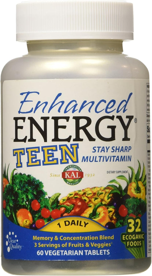 60 Count KAL Enhanced Energy Tablets for Teens - Natural Energy Boost Supplement