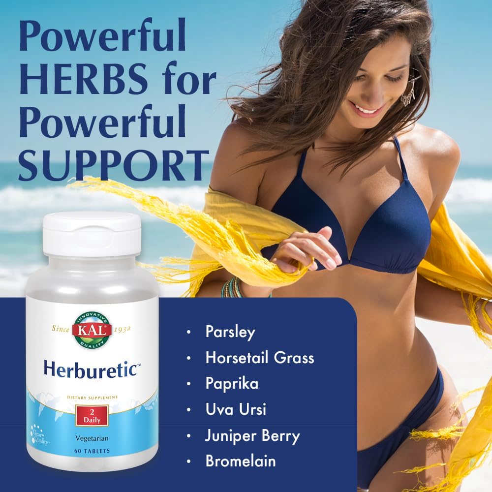 60 Count KAL Herburetic Tablets for Natural Diuretic Support