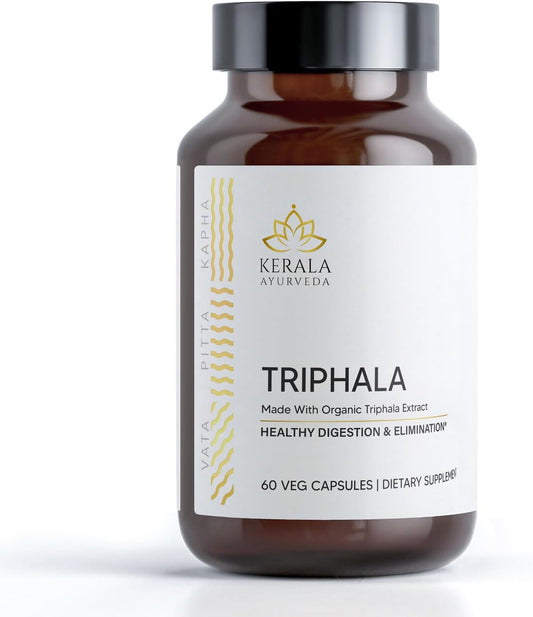 60 Count Kerala Ayurveda Triphala Capsules for Digestion, Colon, and Immune System Support with Antioxidants for Total Body Wellness and Cellular Rejuvenation
