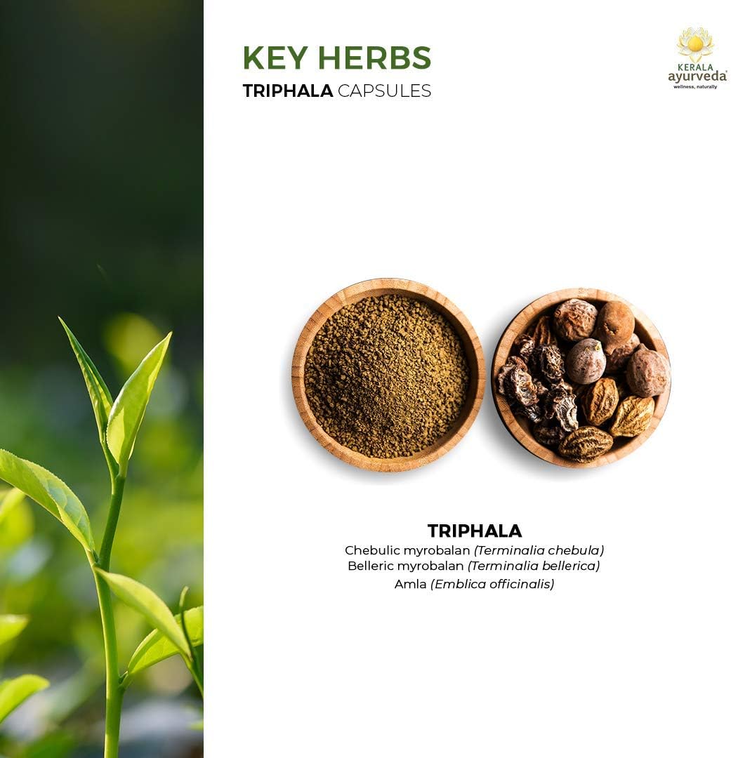 60 Count Kerala Ayurveda Triphala Capsules for Digestion, Colon, and Immune System Support with Antioxidants for Total Body Wellness and Cellular Rejuvenation