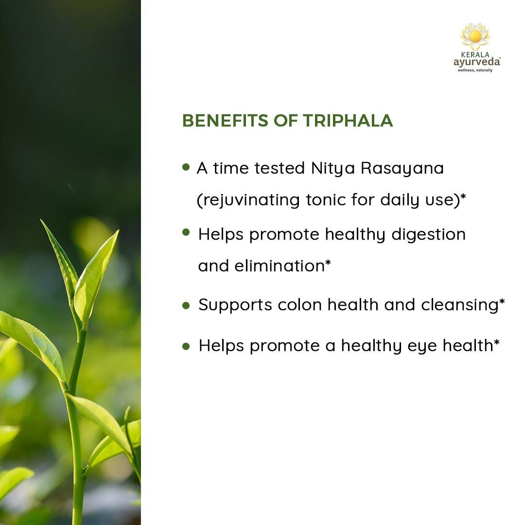 60 Count Kerala Ayurveda Triphala Capsules for Digestion, Colon, and Immune System Support with Antioxidants for Total Body Wellness and Cellular Rejuvenation