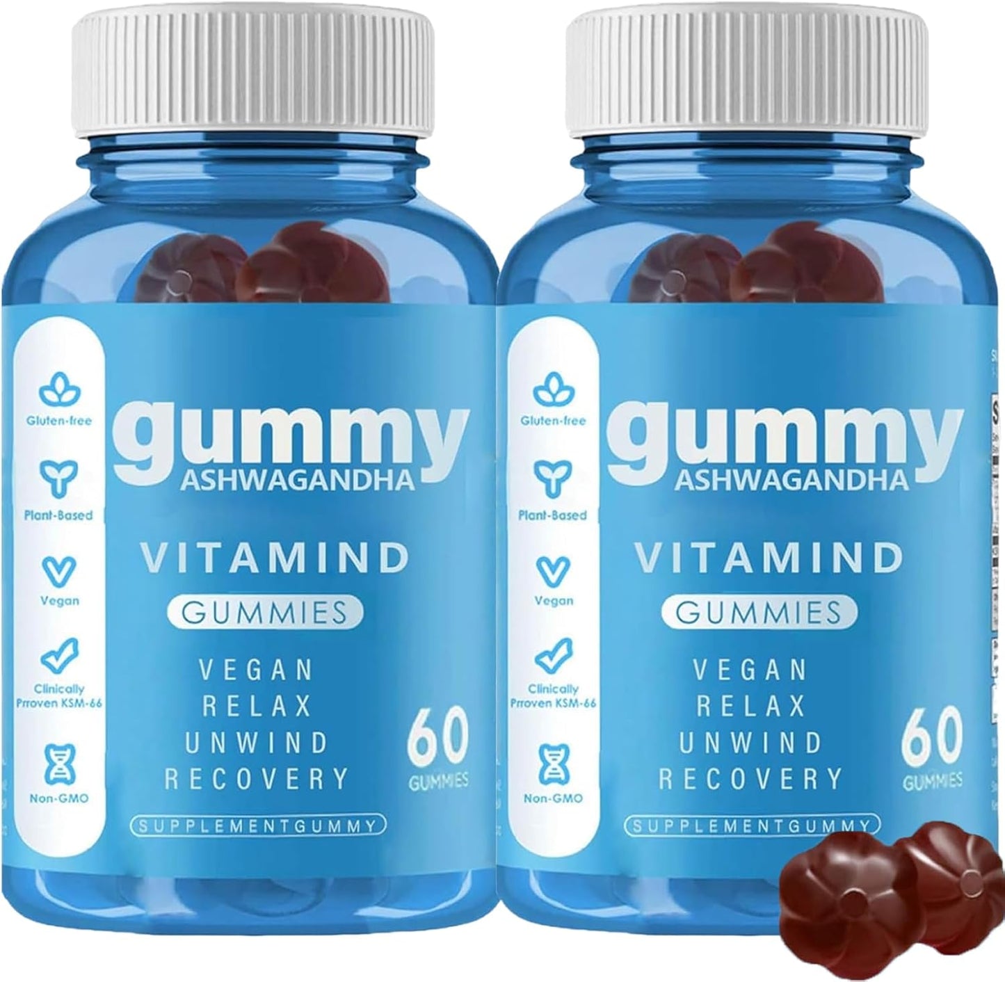 60-Count Kicuspi Ashwagandha Gummies in Mixed Berry Flavor - Vegan, Plant-Based, Non-GMO, and Gluten-Free
