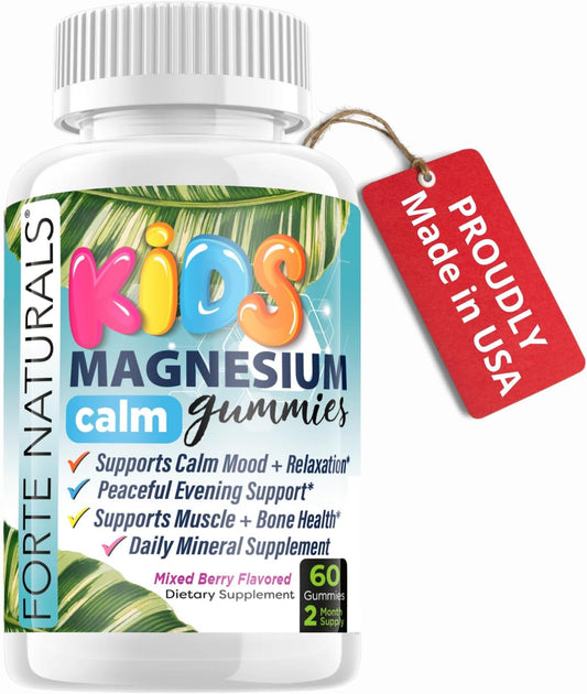 60 Count Kids Magnesium Calm Gummies for Sleep and Bedtime by FORTE NATURALS - USA-Made Supplement